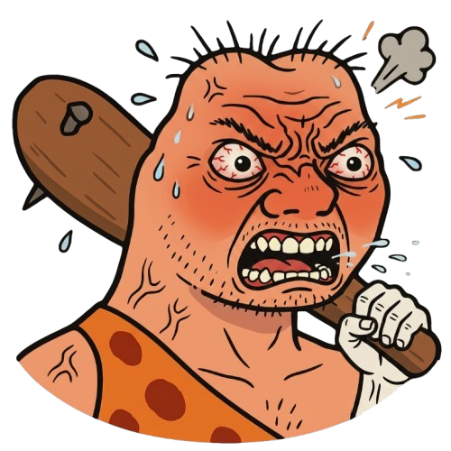 Grug, the grumpy caveman, holding a wooden club