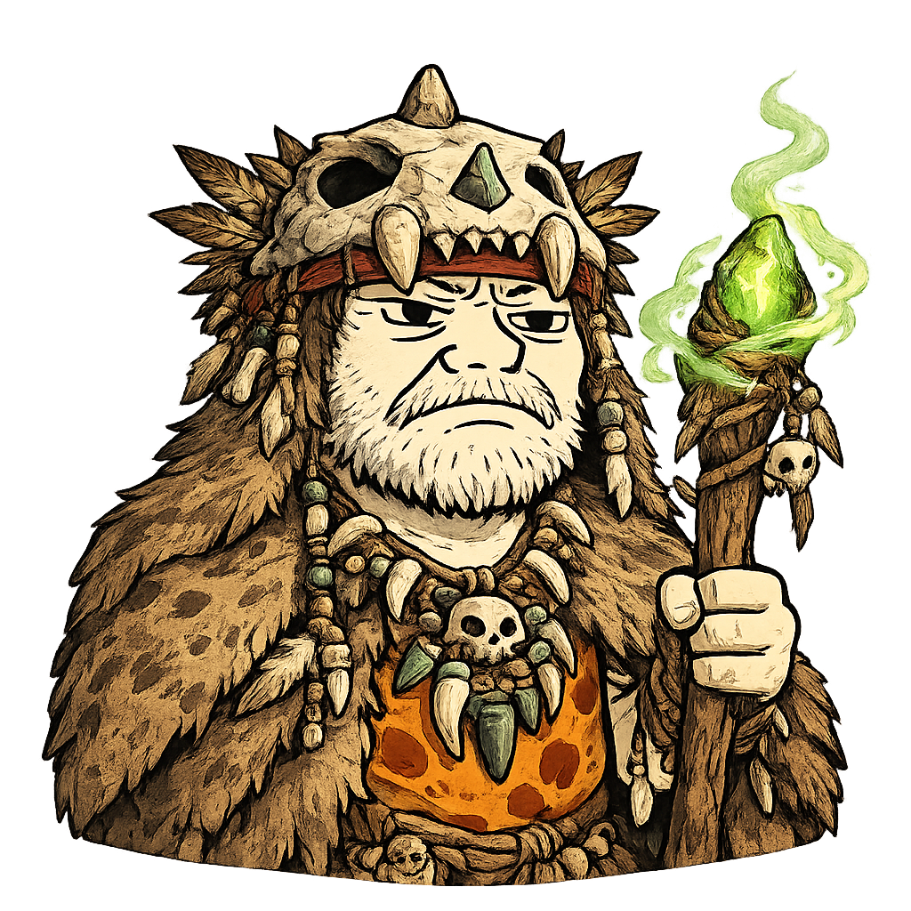 Warder Grug, shaman with a glowing staff
